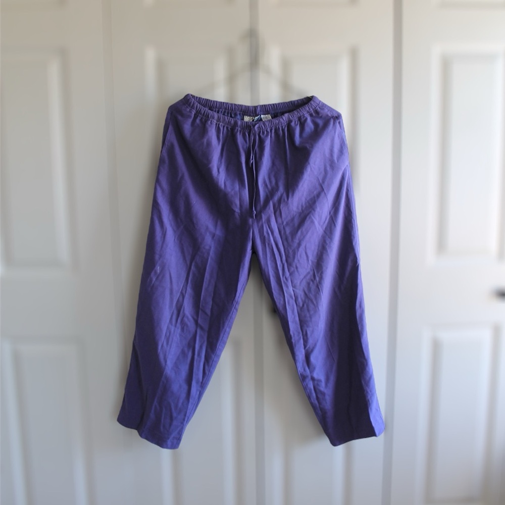 Vintage Cervelle Women's Purple Embroidered Silk Capri Pants